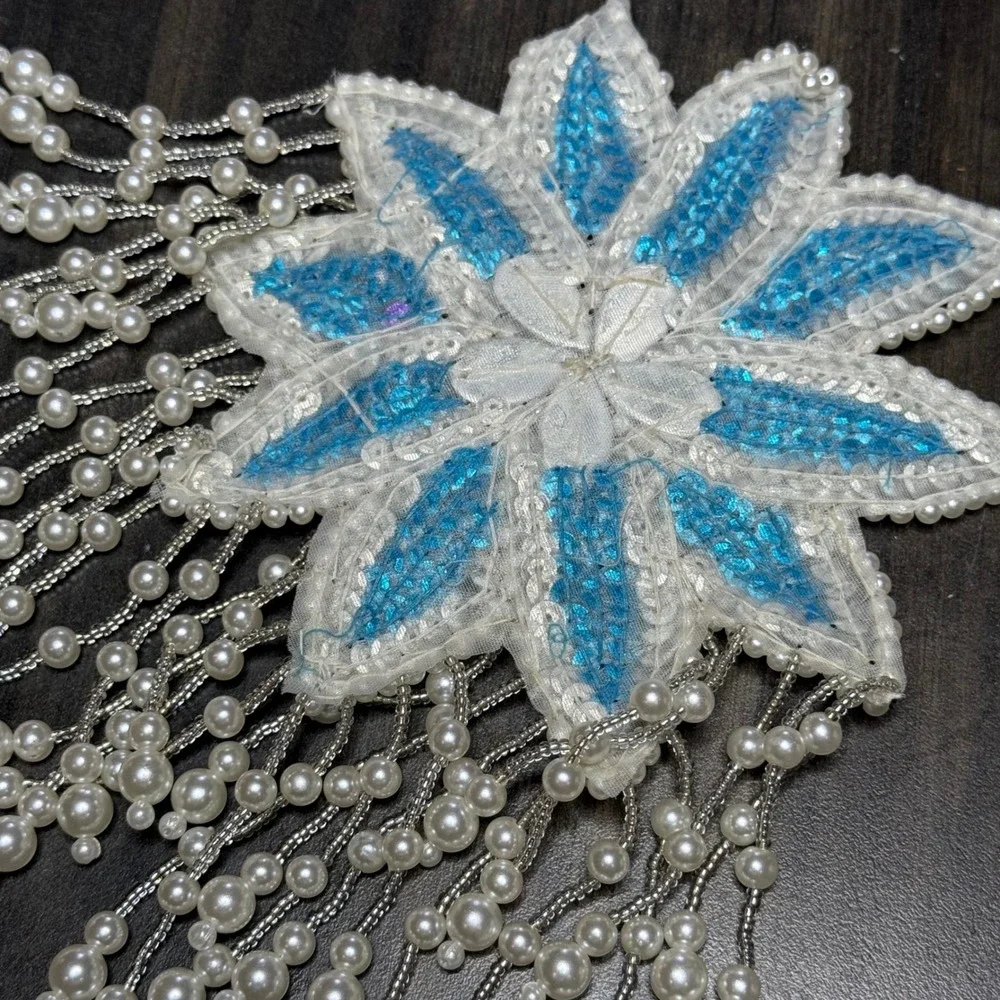 Sequin Flower Applique Beaded Pearl Fringe Embellishment DIY‎ Craft